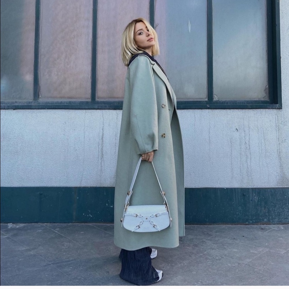 NWT ZARA Wool Blend Oversized Coat Green L - Picture 2 of 9